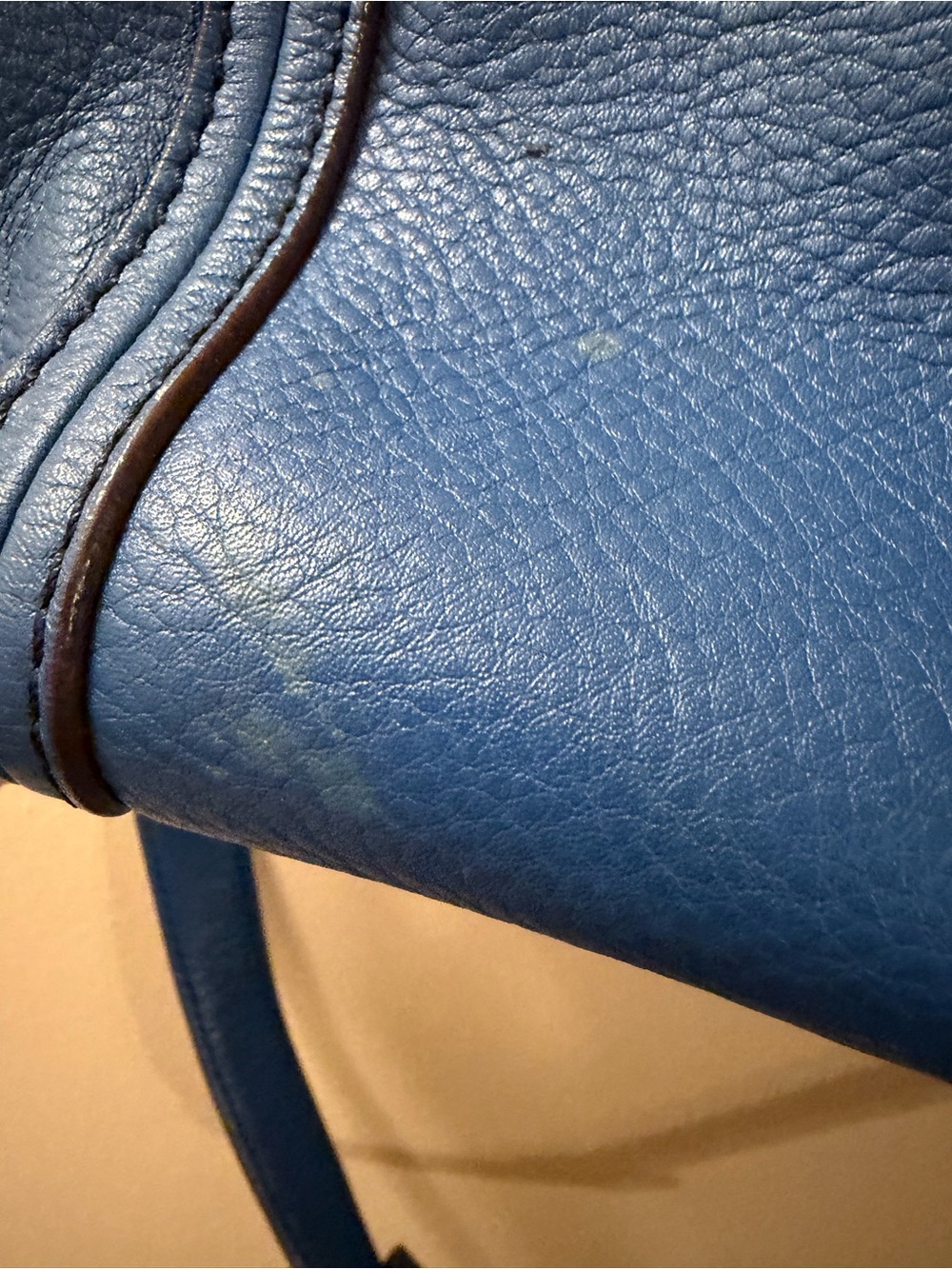 MCM Blue Leather Top-Handle Satchel Bag with Gold Hardware - Picture 6 of 15